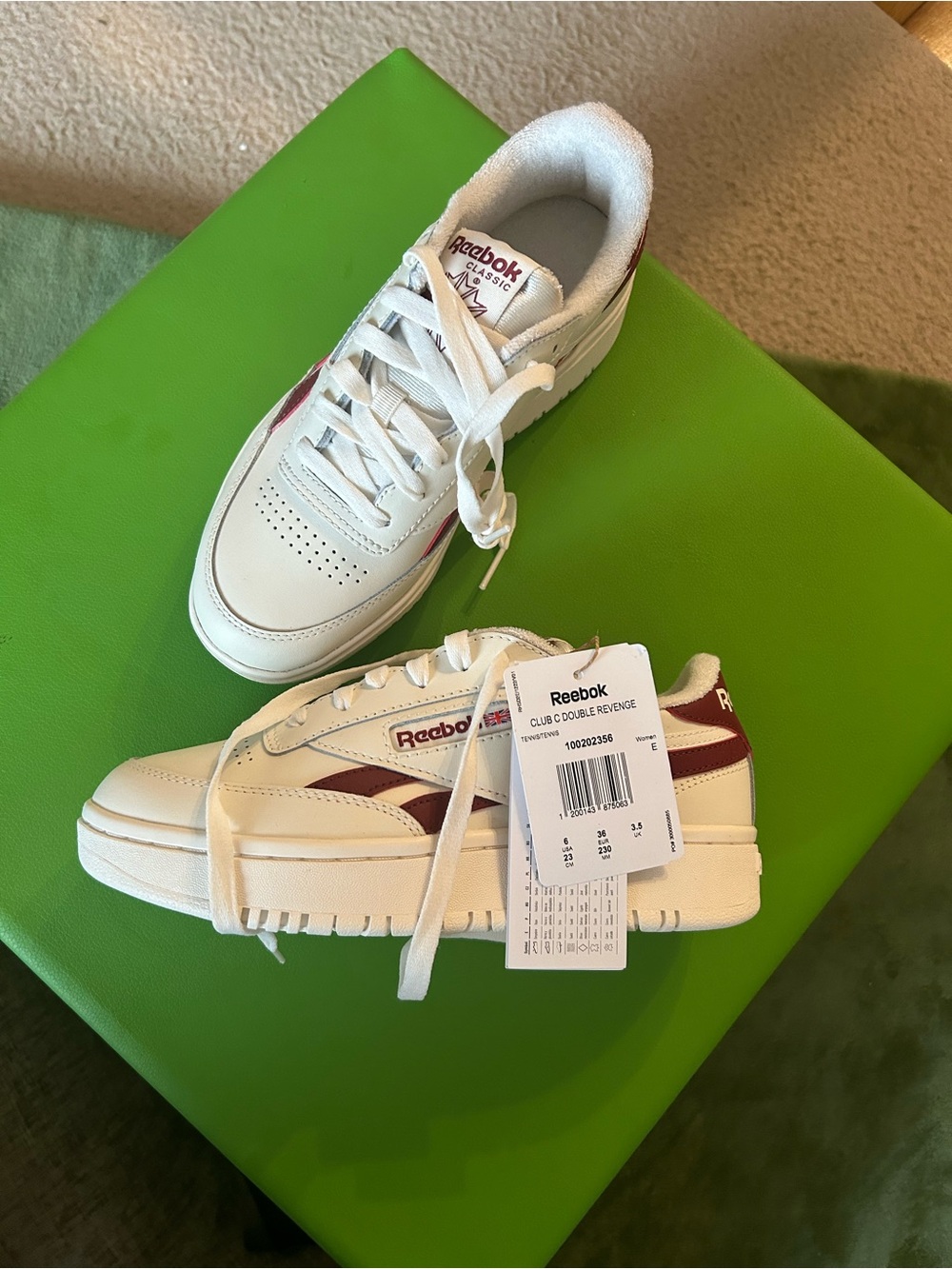 Reebok Club C Double Revenge Chalk-White/ Burgandy Sneakers. Brand new!